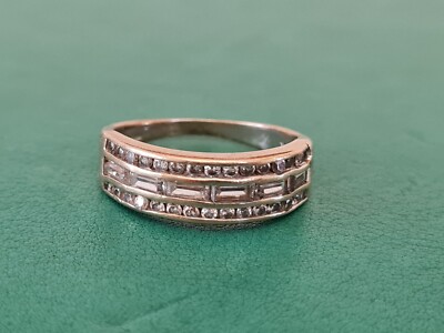 Vintage 9 kt Gold Bandring weißer Stein Cluster halbe Ewigkeit O 1/2 7 1/4 Box