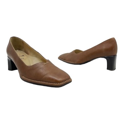 Vintage 90s ARA GERMANY Womens 7.5B 7.5 B Leather Square Toe Pumps GERMANY TAN