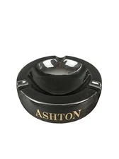 Large Ashton Cigar Company Black Ceramic Ashtray With Gold Accents Jumbo Sized C