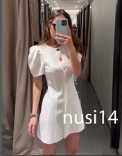 ZARA NEW WOMAN BALLOON SLEEVE SHORT DRESS OYSTER WHITE XS-XL 2546/393/251