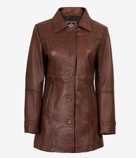 Kandis Women's Cognac Brown Leather Car Coat (XXL)