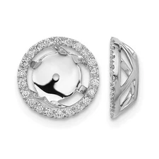 18K White Gold Rhodium Polished 7.25mm Opening Diamond Halo Earring Jackets