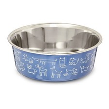 Large Stainless Steel Pet Bowl with Dog Print Design in Navy