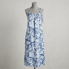 Bellambra Blue Tie Dye Linen Midi Dress Size M Made in Italy Coastal Beachy Boho