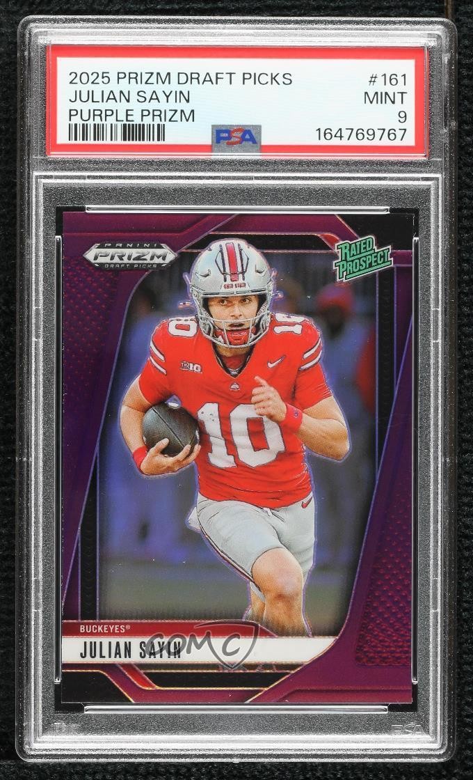 2025 Panini Prizm Draft Picks Purple 7/99 Julian Sayin #161 PSA 9 MINT v1x