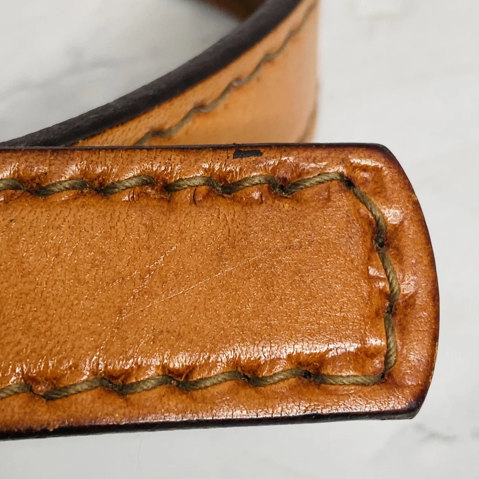 Cinturón De Colección Marrón 1" Fino Cuero Genuino Hebilla Latón Sólido Talla 33 8307-0886 Foto 3 de 4