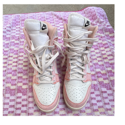 Nike Dunk DV1143-800 Pink White High Top Men's Sneakers Denim Upper