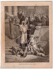 Lazarus & the Rich Man Religious Parable Antique Bible Story Engraving Print