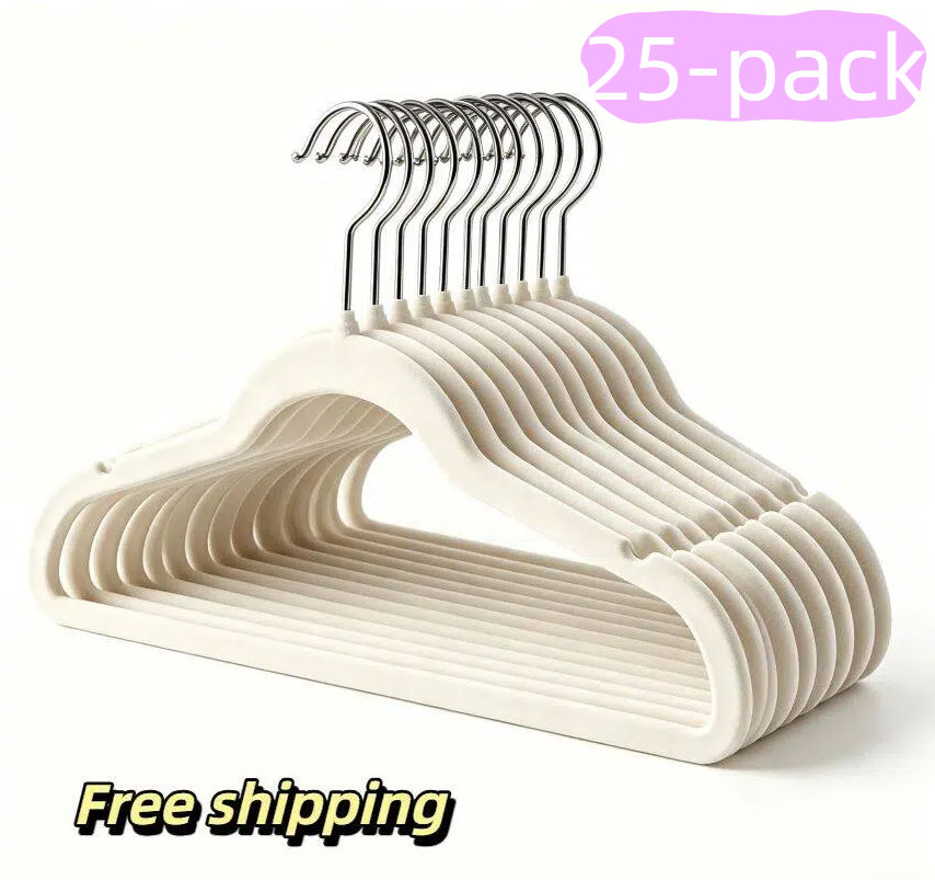 25-pack White Non-Slip Hangers for Clothes+Suits+Coats Std Size Subject Actual