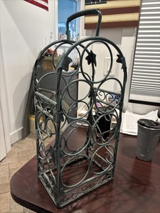 20”Green Wrought Iron 7 Bottle Metal Counter Top Wine Rack