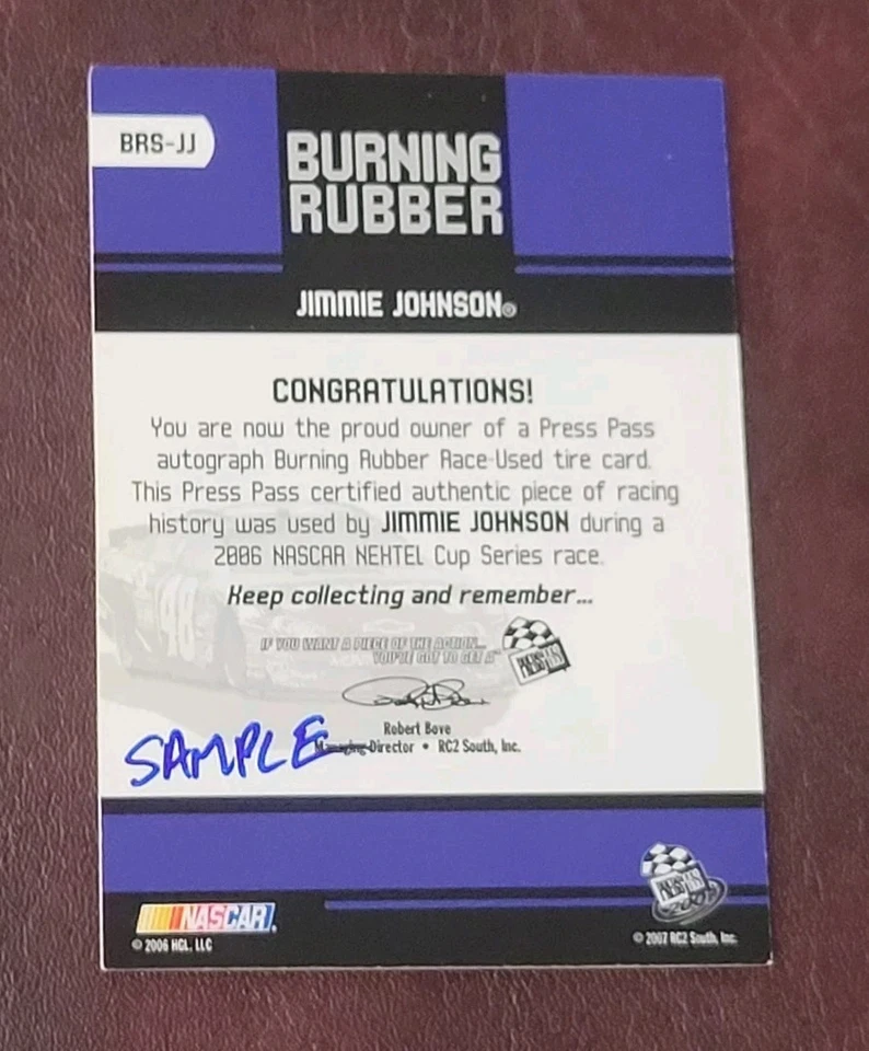 2007 Press Pass Premium JIMMIE JOHNSON RACE USED TIRES ON CARD AUTO - SAMPLE  - Image 2 of 2