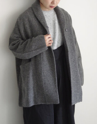 ichi × TAION Wool Knit Cardigan + Leopard Inner Down Vest Set Gray NEW