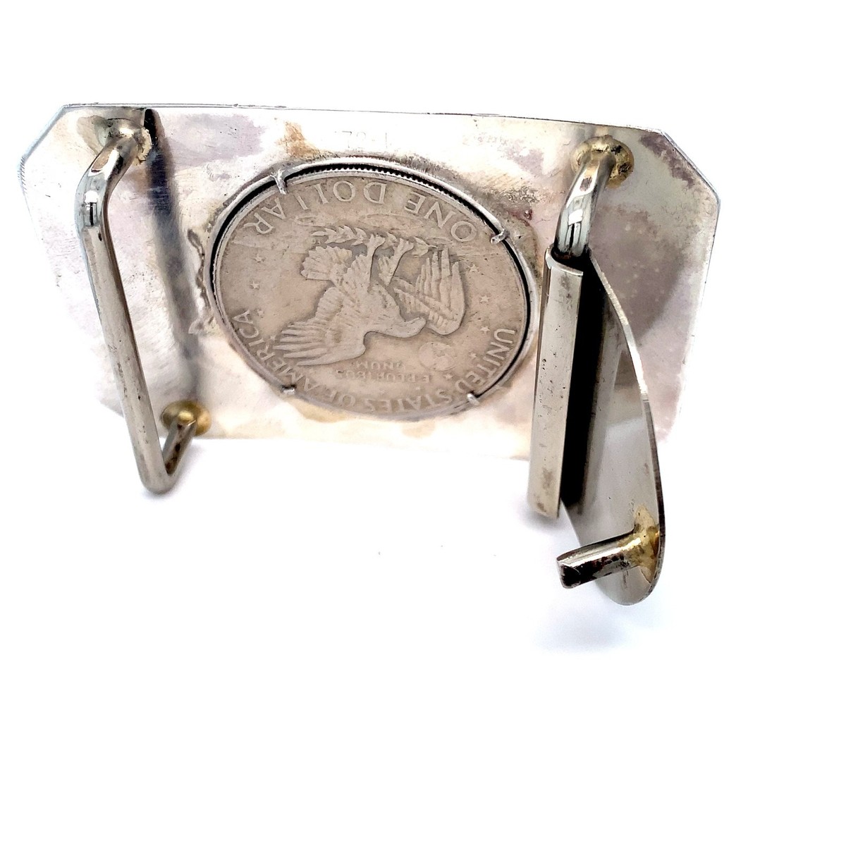 Vintage 1978 Silver Cein Pesos Coin Belt Buckle Uncirculated 1978 100 Pesos Denomination Mexican Coins (1905  main image 2