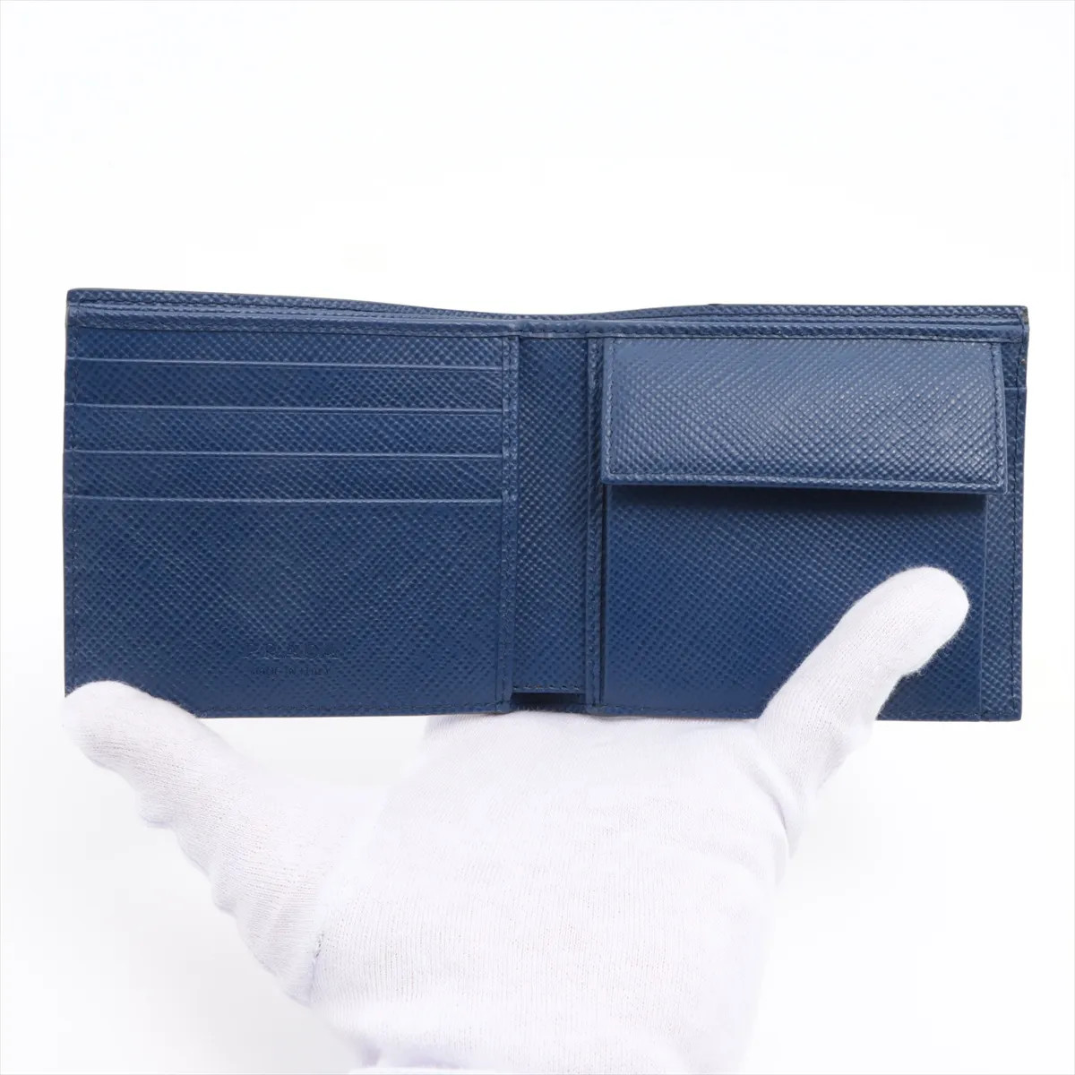 Prada Saffiano Cuir Leather Compact Wallet Blue thumbnail 3