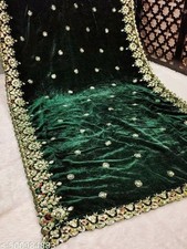 Green Heavy Embroidery Velvet Dupatta For Bride And Women 2.3 Mtr