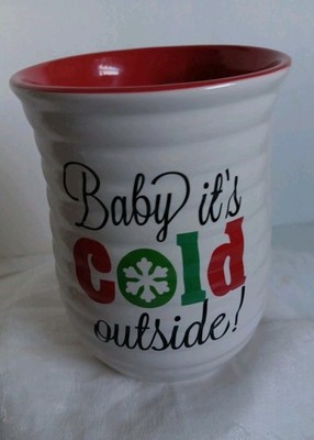 Right Hand Warmer Mug Coffee/Cocoa/Tea White/Red   Baby It's Cold Outside 