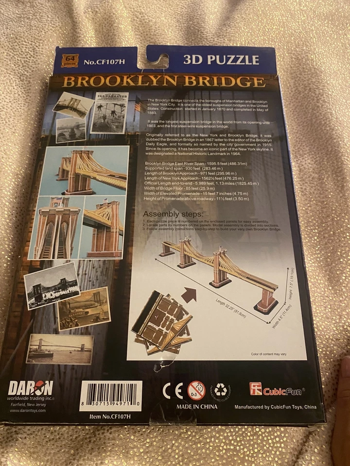 DARON 3D Brooklyn Bridge 64 Pieces Model New In Box 32 Inches Long - Image 3 of 4