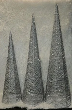 Metallic Silver Twisted Woven Cone Shape Tree Trio • Unlit 27"/24"/20"