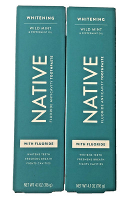 Native Whitening Wild Mint & Peppermint Oil Fluoride Toothpaste 4.1 oz Lot of 2