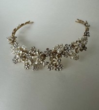 Champagne Gold Rhinestone Freshwater Pearl Bridal Wedding Tiara Headband NEW 