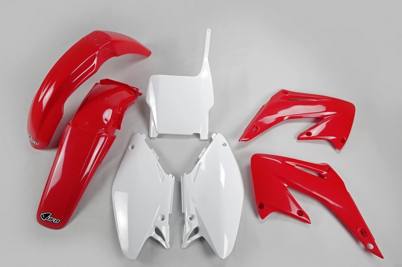 Kit plastique UFO rouge et blanc pour moto cross Honda CR125R