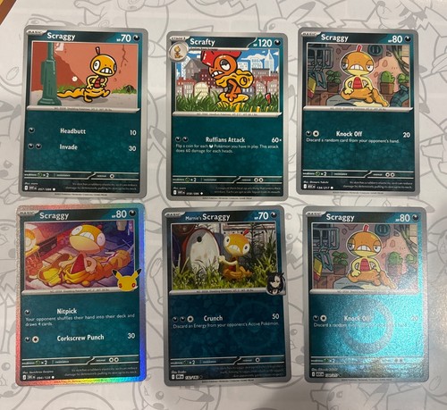 Pokemon Scraggy & Scrafty 094/128 30th Celebration Holo 6 Cards