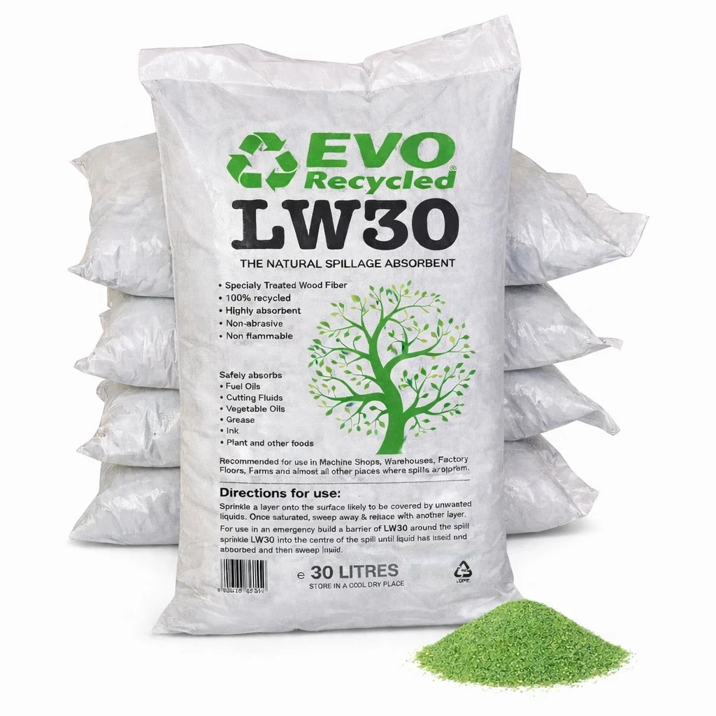 10x EVO Recycled Wood Fibre Absorbent Granules – 30L Bag for Oil & Liquid Spills