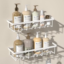 White Shower Caddy Organizer 2 Pack Adhesive Shampoo Holder Basket Shelves
