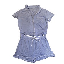 GapBody Soft Blue White Stripe Pajama Shorts Set Sleepwear Women's Size L