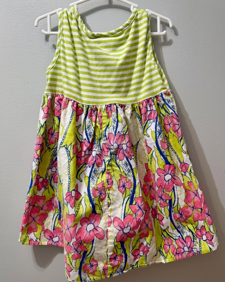 Peaches 'n Cream Colorful Floral Kids Dress, Green and Pink, Toddler Size 3T - Image 2 of 3