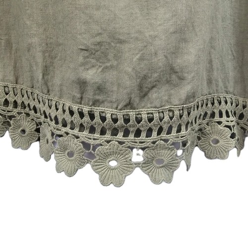 Bellaumbra 100% Linen Green Dress Made in Italy Size 3X Crochet Bottom - Picture 2 of 8