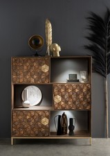 Standregal 130x143cm Massivholz Art Deco Mango & Metall goldfarbig NEU OVP!!!