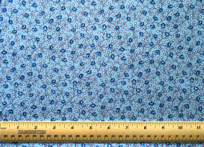 1/4 yard fabric Marshall Dry Goods Blue Flowers on Light Blue Background