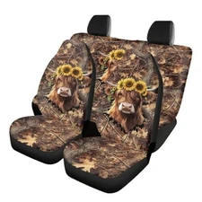  Car Seat Protector Set for Men Women, Non Highland Cow Camo Hunting Forest