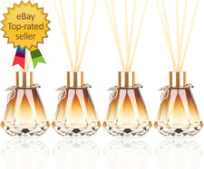Reed Diffuser Set - 4 Empty Bottles with 20 Sticks, Delicate Gold Leaf Decor, Gl