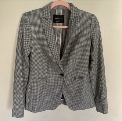 Massimo Dutti Grey Checked Wool Blazer Size 2