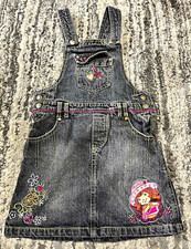 Strawberry Shortcake Girls Gray Denim Overall Dress Embroidered Pockets 5/6