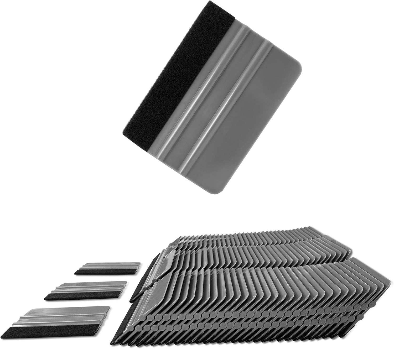 100 PCS Felt Squeegee for Vinyl - Flexible Plastic Squeegee with Fabric Gray