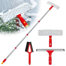Window Cleaning Kit-58Inch Long Handle Squeegee,Microfiber Scrubber Window Clean