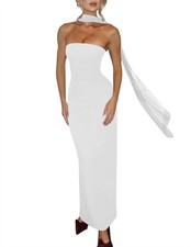 Sexy Strapless Cocktail Dresses with Scarf Split Party Gowns Wedding Guest Dress