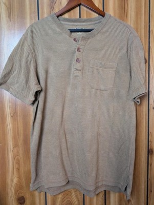 C.E. Schmidt Workwear Henley Shirt Mens Medium Tan Khaki Striped Short Sleeve Ch