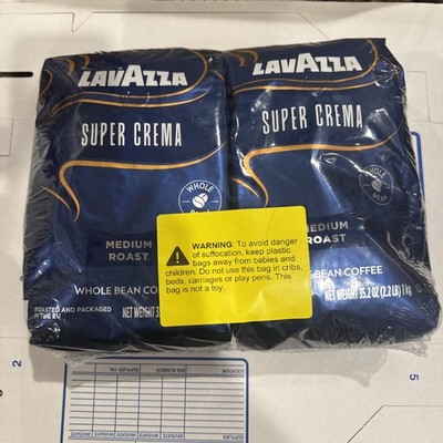 Lavazza Super Crema Whole Bean Coffee Medium Roast 1kg (2.2 lb) Pack of 2 NEW