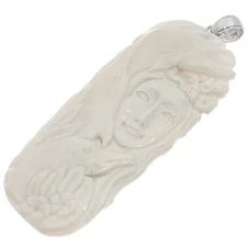 925 Silver Handcarved Sea Goddess Dolphins Bison Bone Sterling Pendant, 3 1/2"