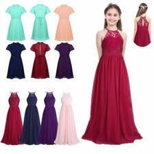 Girls Princess Floral Dress Wedding Bridesmaid Birthday Formal Prom Long Gown