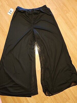 MSK Wide Leg Layered Mesh Solid Color Women's Black Dress Pants Large