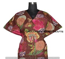 Women Long Loose Short Sleeves Maxi Tropicana Brown Free Size Caftan Dress