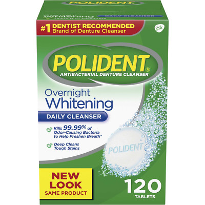 Polident Antibacterial Overnight Denture Cleanser Triplemint -120 Tablets