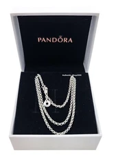 NEW 100% Authentic PANDORA 925 Silver Logo Rolo Chain Necklace 399260C00