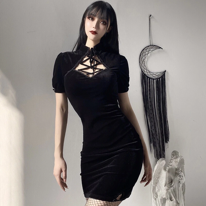 Women Slim Sexy Clothes Gothic Girls Dress Outfits Black Dress