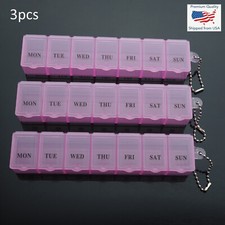 3pcs - 6" Weekly 7 Days Medicine Storage Pill Box Organizer Container Case Pink